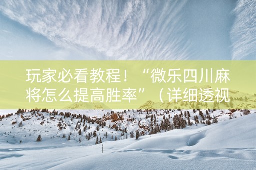 玩家必看教程！“微乐四川麻将怎么提高胜率”（详细透视教程）-哔哩哔哩