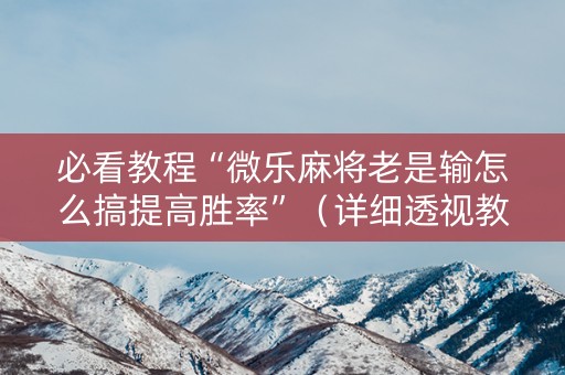 必看教程“微乐麻将老是输怎么搞提高胜率”（详细透视教程）-哔哩哔哩