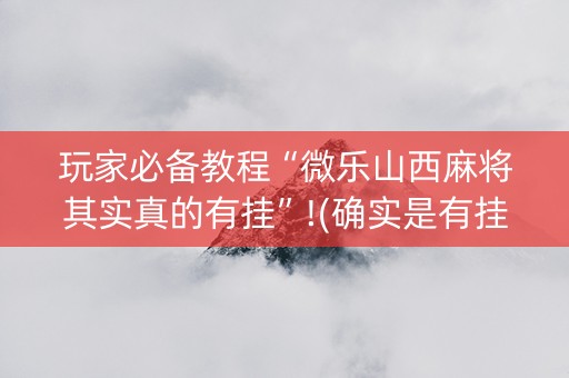 玩家必备教程“微乐山西麻将其实真的有挂”!(确实是有挂)-知乎
