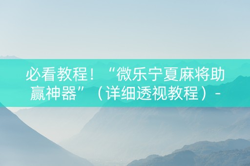 必看教程！“微乐宁夏麻将助赢神器”（详细透视教程）-哔哩哔哩
