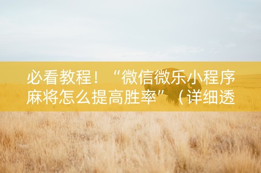 必看教程！“微信微乐小程序麻将怎么提高胜率”（详细透视教程）-哔哩哔哩