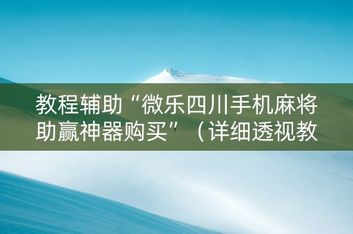 教程辅助“微乐四川手机麻将助赢神器购买”（详细透视教程）-哔哩哔哩