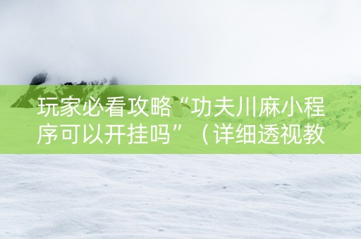 玩家必看攻略“功夫川麻小程序可以开挂吗”（详细透视教程）-哔哩哔哩