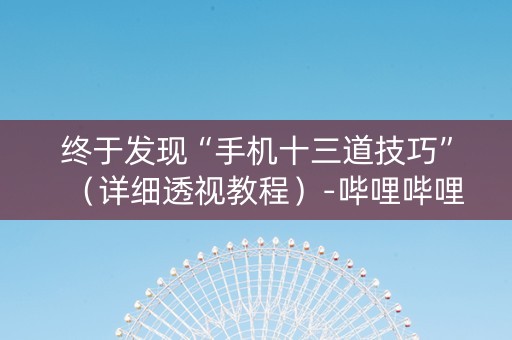 终于发现“手机十三道技巧”（详细透视教程）-哔哩哔哩