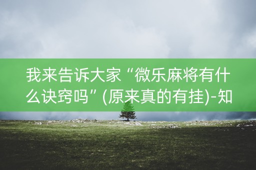 我来告诉大家“微乐麻将有什么诀窍吗”(原来真的有挂)-知乎