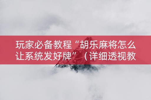 玩家必备教程“胡乐麻将怎么让系统发好牌”（详细透视教程）-哔哩哔哩