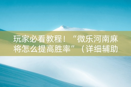 玩家必看教程！“微乐河南麻将怎么提高胜率”（详细辅助教程）-哔哩哔哩