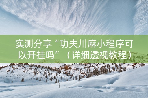 实测分享“功夫川麻小程序可以开挂吗”（详细透视教程）-哔哩哔哩