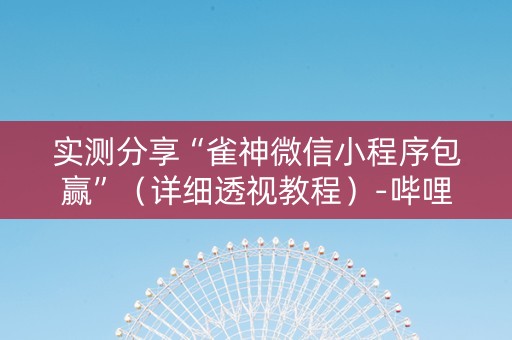 实测分享“雀神微信小程序包赢”（详细透视教程）-哔哩哔哩