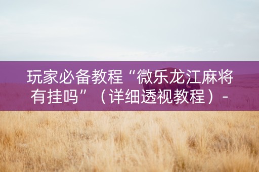 玩家必备教程“微乐龙江麻将有挂吗”（详细透视教程）-哔哩哔哩