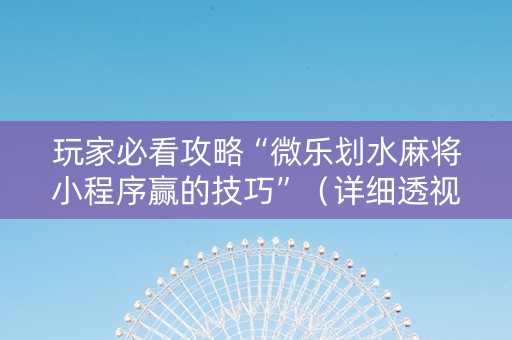 玩家必看攻略“微乐划水麻将小程序赢的技巧”（详细透视教程）-哔哩哔哩