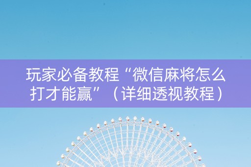 玩家必备教程“微信麻将怎么打才能赢”（详细透视教程）-哔哩哔哩
