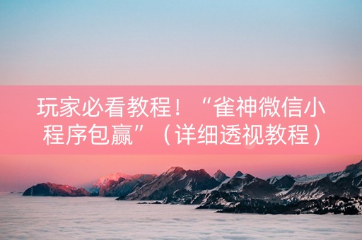 玩家必看教程！“雀神微信小程序包赢”（详细透视教程）-哔哩哔哩