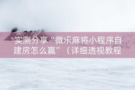实测分享“微乐麻将小程序自建房怎么赢”（详细透视教程）-哔哩哔哩