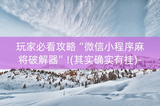 玩家必看攻略“微信小程序麻将破解器”!(其实确实有挂)-知乎