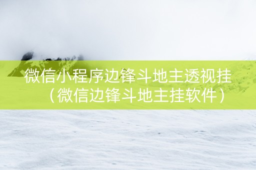 微信小程序边锋斗地主透视挂（微信边锋斗地主挂软件）