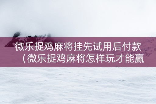 微乐捉鸡麻将挂先试用后付款（微乐捉鸡麻将怎样玩才能赢分）