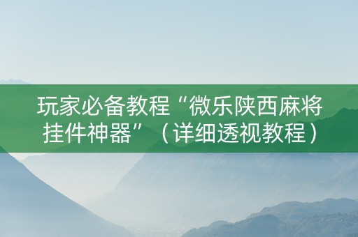 玩家必备教程“微乐陕西麻将挂件神器”（详细透视教程）-哔哩哔哩