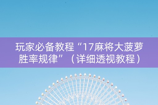 玩家必备教程“17麻将大菠萝胜率规律”（详细透视教程）-哔哩哔哩