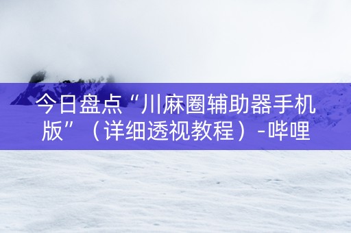 今日盘点“川麻圈辅助器手机版”（详细透视教程）-哔哩哔哩