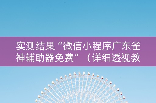 实测结果“微信小程序广东雀神辅助器免费”（详细透视教程）-哔哩哔哩