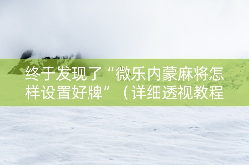 终于发现了“微乐内蒙麻将怎样设置好牌”（详细透视教程）-哔哩哔哩