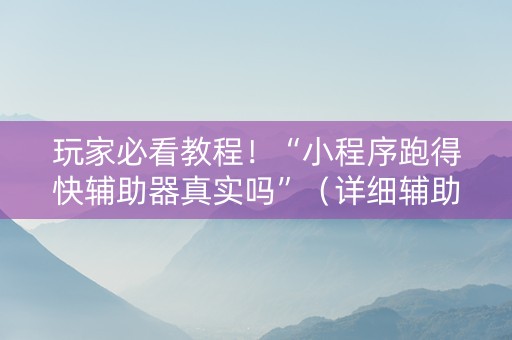 玩家必看教程！“小程序跑得快辅助器真实吗”（详细辅助教程）-哔哩哔哩