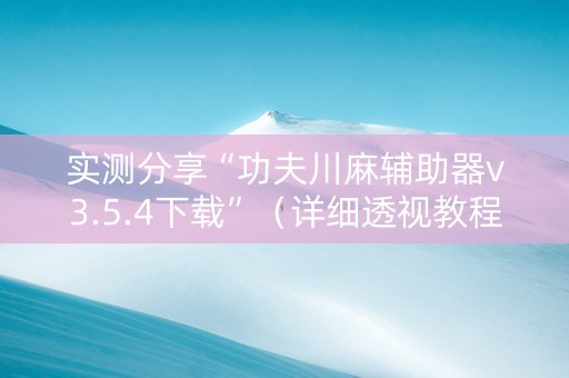 实测分享“功夫川麻辅助器v3.5.4下载”（详细透视教程）-哔哩哔哩