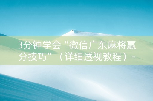 3分钟学会“微信广东麻将赢分技巧”（详细透视教程）-哔哩哔哩
