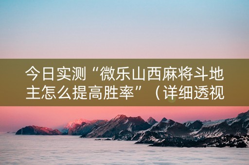 今日实测“微乐山西麻将斗地主怎么提高胜率”（详细透视教程）-哔哩哔哩