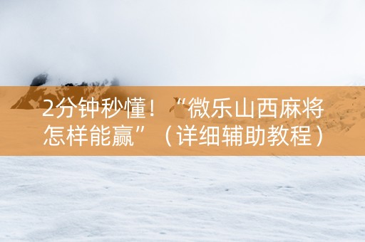 2分钟秒懂！“微乐山西麻将怎样能赢”（详细辅助教程）-哔哩哔哩
