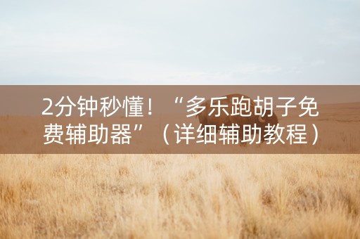 2分钟秒懂！“多乐跑胡子免费辅助器”（详细辅助教程）-哔哩哔哩