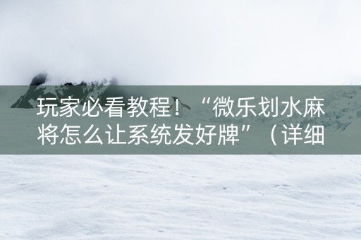 玩家必看教程！“微乐划水麻将怎么让系统发好牌”（详细开挂教程）-哔哩哔哩