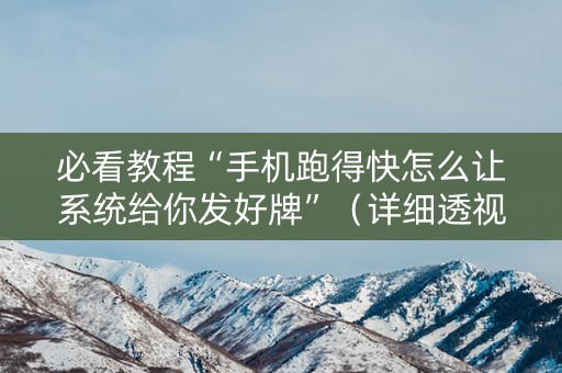 必看教程“手机跑得快怎么让系统给你发好牌”（详细透视教程）-哔哩哔哩
