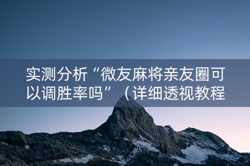 实测分析“微友麻将亲友圈可以调胜率吗”（详细透视教程）-哔哩哔哩