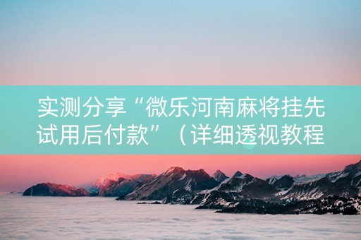 实测分享“微乐河南麻将挂先试用后付款”（详细透视教程）-哔哩哔哩