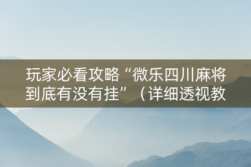 玩家必看攻略“微乐四川麻将到底有没有挂”（详细透视教程）-哔哩哔哩