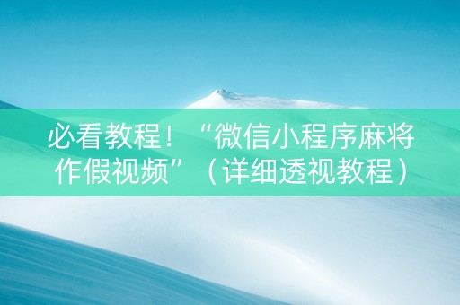 必看教程！“微信小程序麻将作假视频”（详细透视教程）-哔哩哔哩