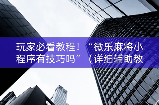 玩家必看教程！“微乐麻将小程序有技巧吗”（详细辅助教程）-哔哩哔哩