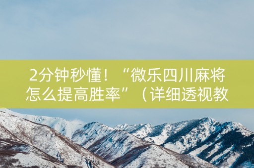 2分钟秒懂！“微乐四川麻将怎么提高胜率”（详细透视教程）-哔哩哔哩