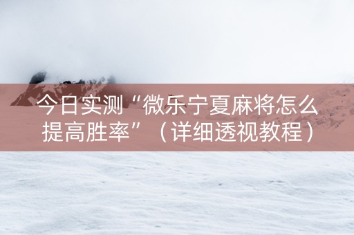 今日实测“微乐宁夏麻将怎么提高胜率”（详细透视教程）-哔哩哔哩