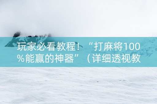 玩家必看教程！“打麻将100%能赢的神器”（详细透视教程）-哔哩哔哩