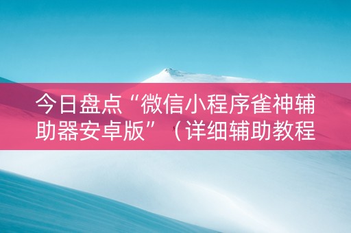 今日盘点“微信小程序雀神辅助器安卓版”（详细辅助教程）-哔哩哔哩