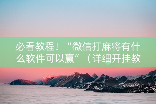 必看教程！“微信打麻将有什么软件可以赢”（详细开挂教程）-哔哩哔哩