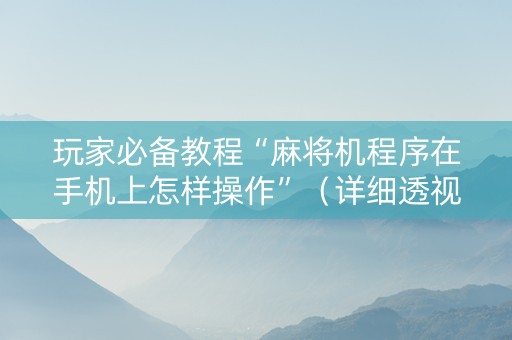 玩家必备教程“麻将机程序在手机上怎样操作”（详细透视教程）-哔哩哔哩