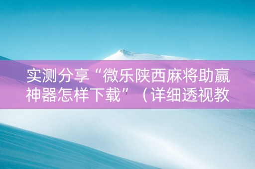 实测分享“微乐陕西麻将助赢神器怎样下载”（详细透视教程）-哔哩哔哩