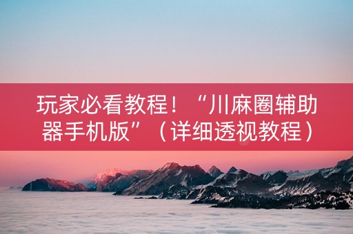 玩家必看教程！“川麻圈辅助器手机版”（详细透视教程）-哔哩哔哩