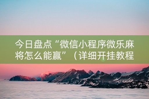 今日盘点“微信小程序微乐麻将怎么能赢”（详细开挂教程）-哔哩哔哩