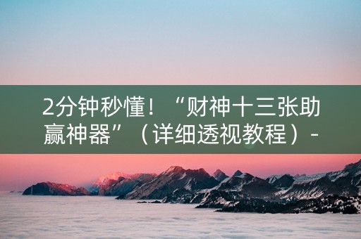 2分钟秒懂！“财神十三张助赢神器”（详细透视教程）-哔哩哔哩
