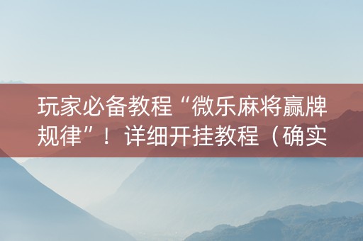 玩家必备教程“微乐麻将赢牌规律”！详细开挂教程（确实真的有挂)-知乎